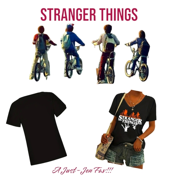 STRANGER THINGS!! WOMEN'S BLACK V-NECK POPULAR T-SHIRT TOP. NWT - Picture 4 of 11